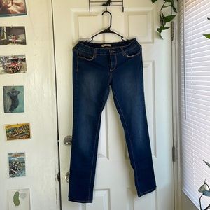 Stretch skinny mid rise blue jeans